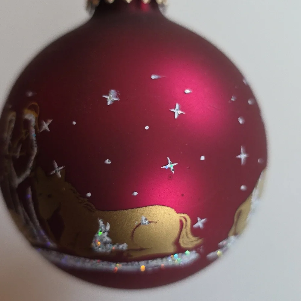 Christmas Ornaments - Elegant Red and Gold Nativity Scene Set Of 4